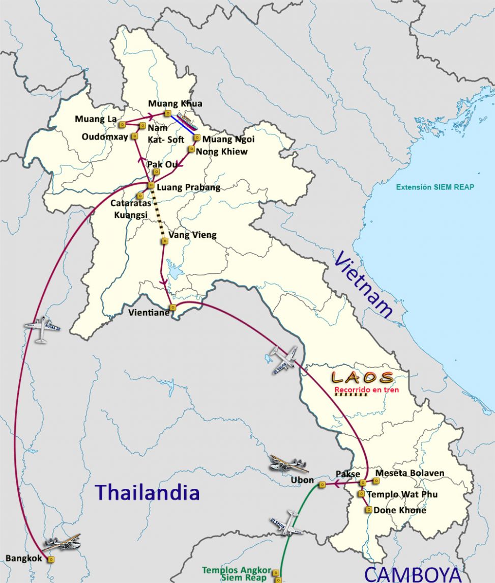 Mapa del viaje Laos: Inmersi�n en la Naturaleza y Siem Reap