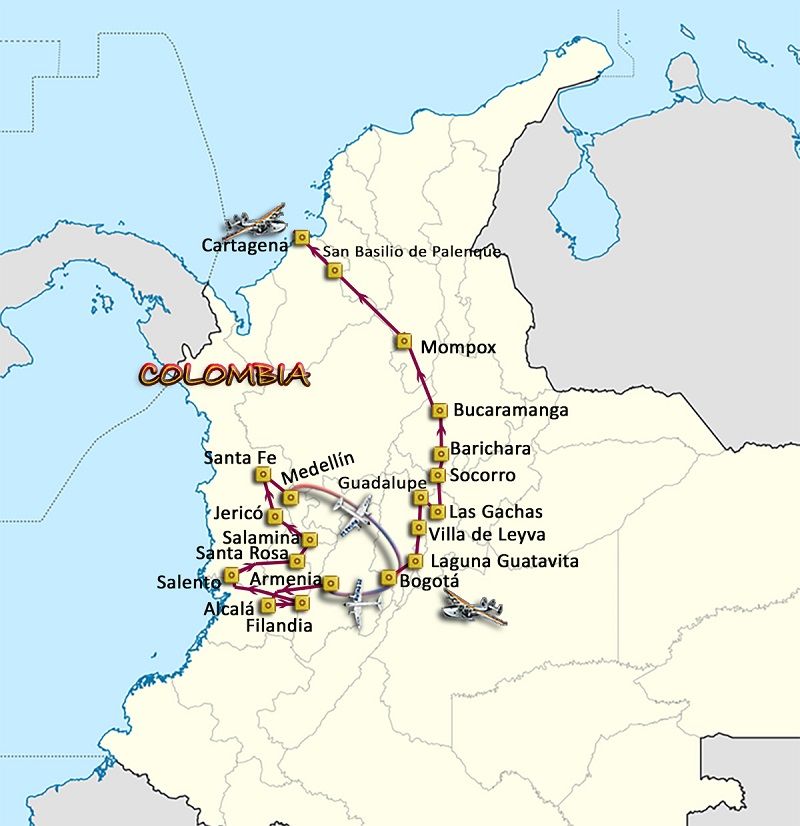 Mapa del viaje Colombia M�GICA  - 1 agosto 