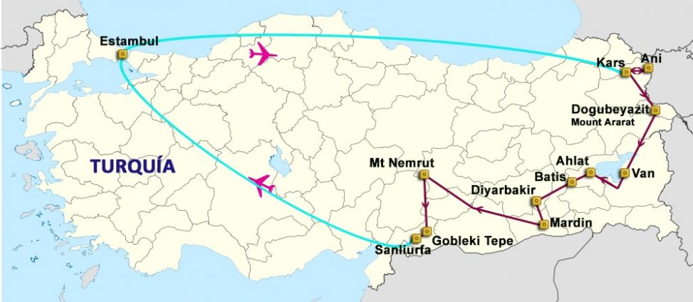 Mapa del viaje Turqu�a. Viaje al Kurdist�n